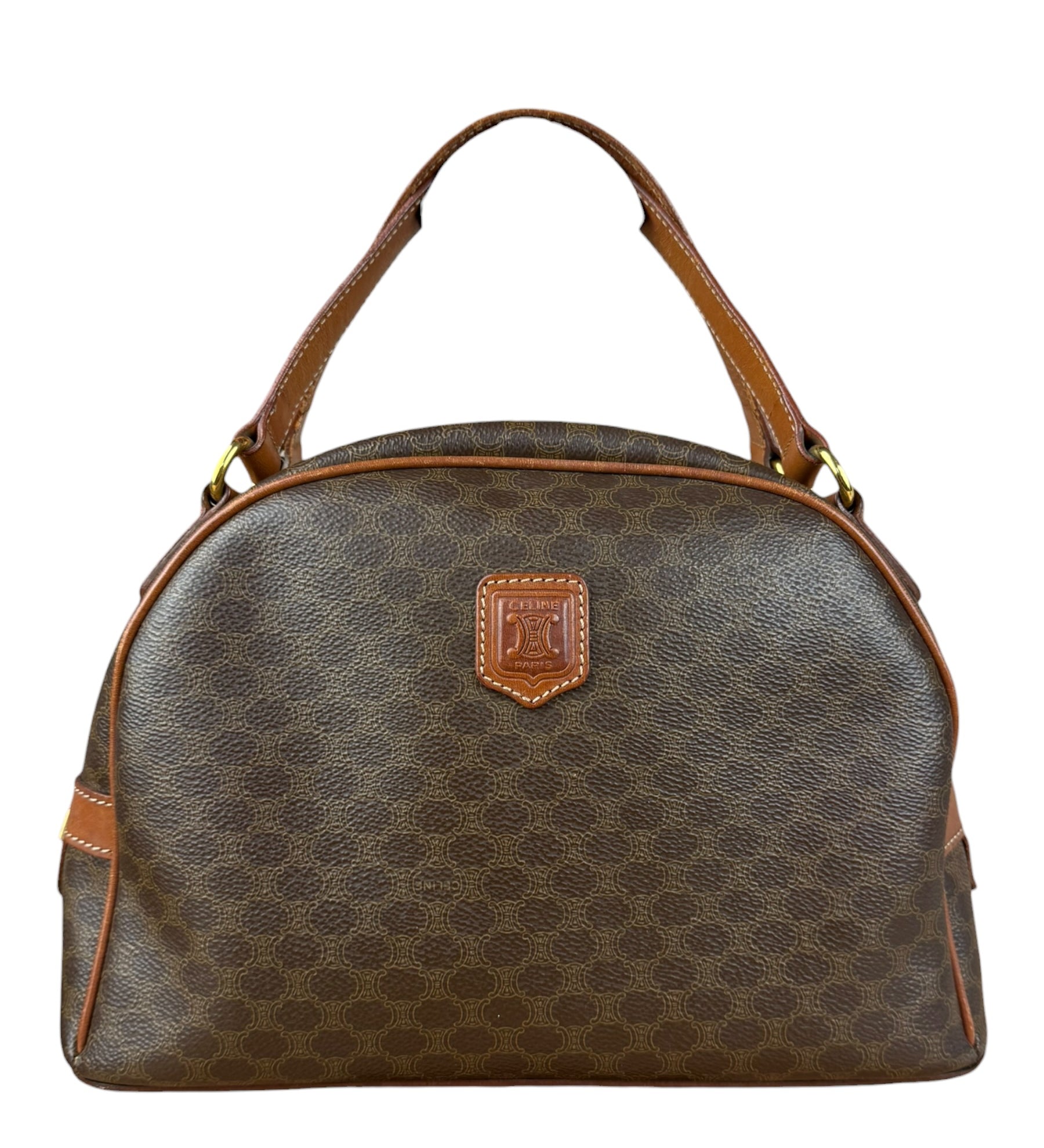 Celine Vintage Leather Macadam Dome Hand Bag