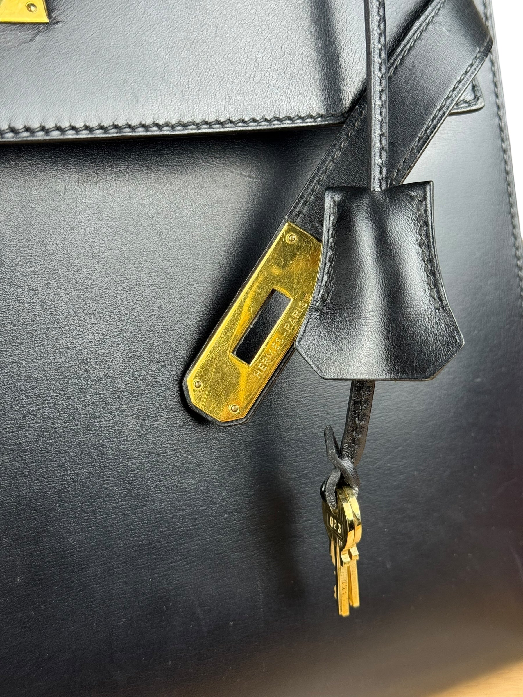 Hermes Kelly 32 Black Box Leather 1991