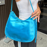 Balenciaga Blue Satin/Leather Trim Leopolda Small Hobo Bag