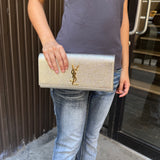 Saint Laurent Textured Metallic YSL Kate Clutch Bag