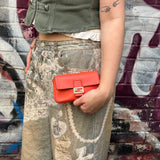 Fendi Orange Leather Mini Chain Baguette