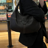 Gucci GG Logo Dark Brown Leather Hobo Shoulder Bag