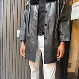 Vintage Black Leather Fur Lined Coat