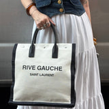 Saint Laurent Beige/Black Rive Gauche Canvas Tote Bag