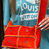 Chanel Orange Suede Shearling Patchwork Shoulder Bag 2001