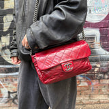 Chanel Red Quilted Calfskin Glazed Medium Duo Flap Bag 2012