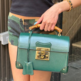 Gucci Green Padlock Bamboo Handle Handbag