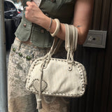 Christian Dior Cream Leather Braided Ethnic Shoulder Bag