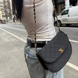 Chanel Black Quilted Satin Shoulder Bag