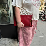 Gucci Red Leather Bamboo Zip Clutch
