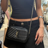 Yves Saint Laurent Black Leather Mini Lou Camera Bag