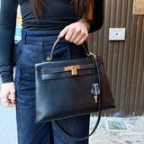 Hermes Kelly 32 Black Box Leather 1991