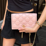 Gucci Light Pink Leather GG Matelasse Chain Wallet