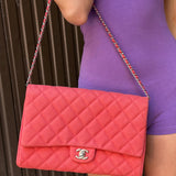 Chanel Coral Pink Matte Quilted Caviar Flap Shoulder Bag 2012