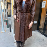 Vintage Brown Leather Fur Lined Long Coat