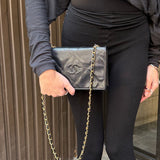 Chanel Vintage Black Lizard Leather Chain Flap Bag 1987