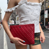 Chanel Vintage Red Leather Classics O-Case Clutch 2014