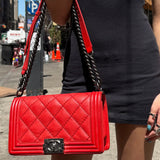 Chanel Red Quilted Double Stitch Boy Bag 2014