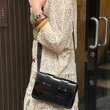 Bottega Veneta Black Leather Maxi Intrecciato Cassette Flap Bag