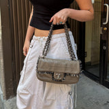 Chanel Taupe Leather Funny Tweed Fringe Flap Bag 2010