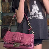 Christian Dior Purple Ruffle Leather New Lock Flap Bag