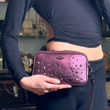 Coach Purple Metallic Studded Leather Zip Pouch