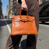 Hermes Birkin 35 Ostrich Leather Handbag Gold Hardware