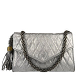 Chanel Vintage Metallic Silver Quilted Tassel Flap Bag 1997