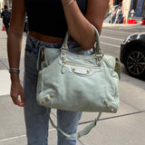 Balenciaga Medium Classic Leather City Bag Aqua