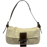 Fendi Cream/Brown Leather Trim Zucca Baguette