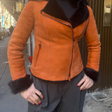 Armani Orange Suede Fur Lined Zip Up Jacket