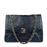 Chanel Dark Navy Quilted Leather Two-Toned CC Double Flap Bag '86-'88