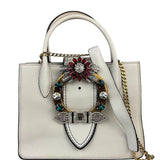 Miu Miu White Madras Ornate Crystal Jeweled Buckle Two-Way Bag