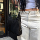 Prada Black Tessuto Nylon Silver Handle Shoulder Bag