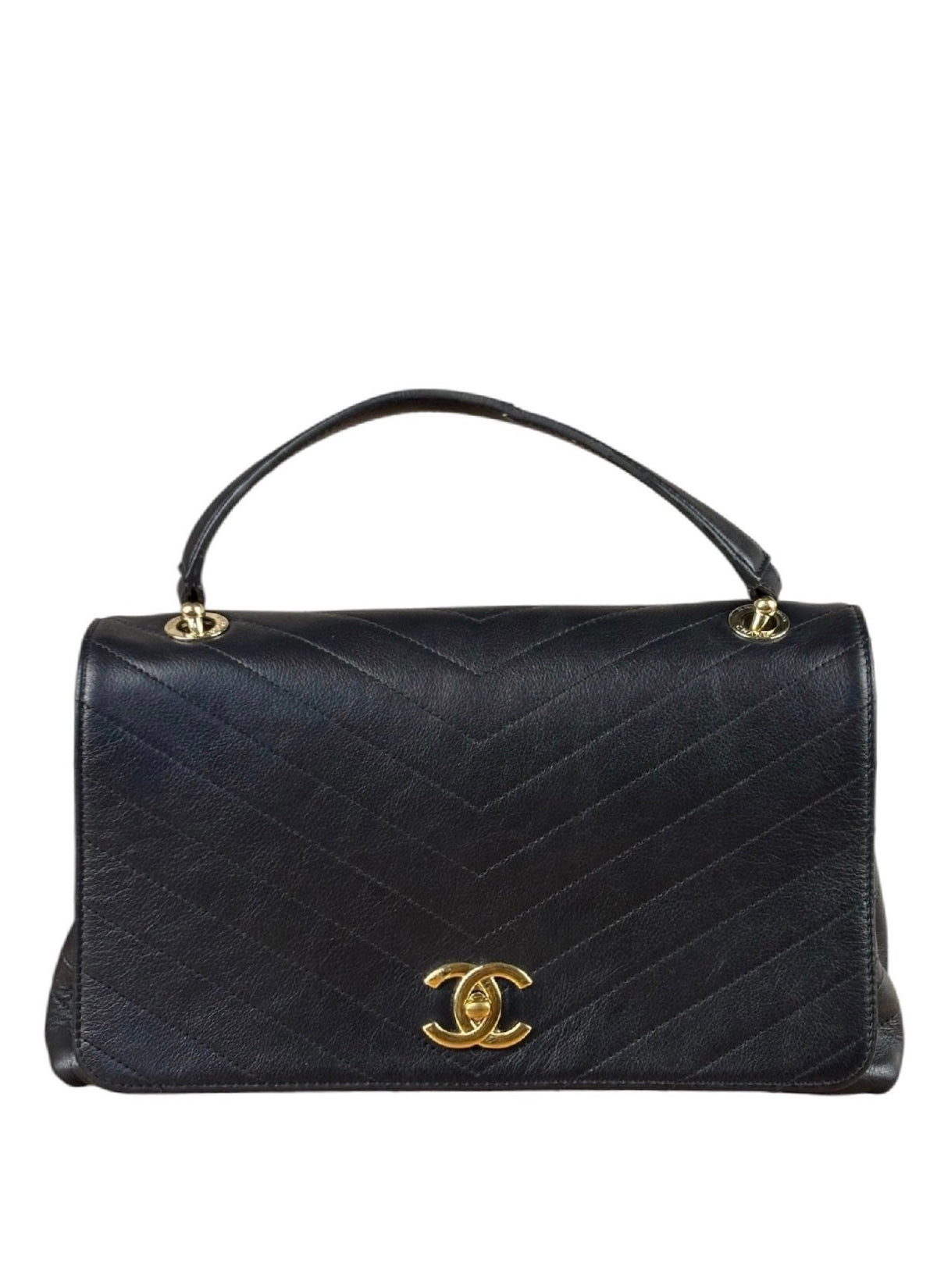 Chanel Grained Calfskin Chevron Stitch Chic Medium Top Handle Bag