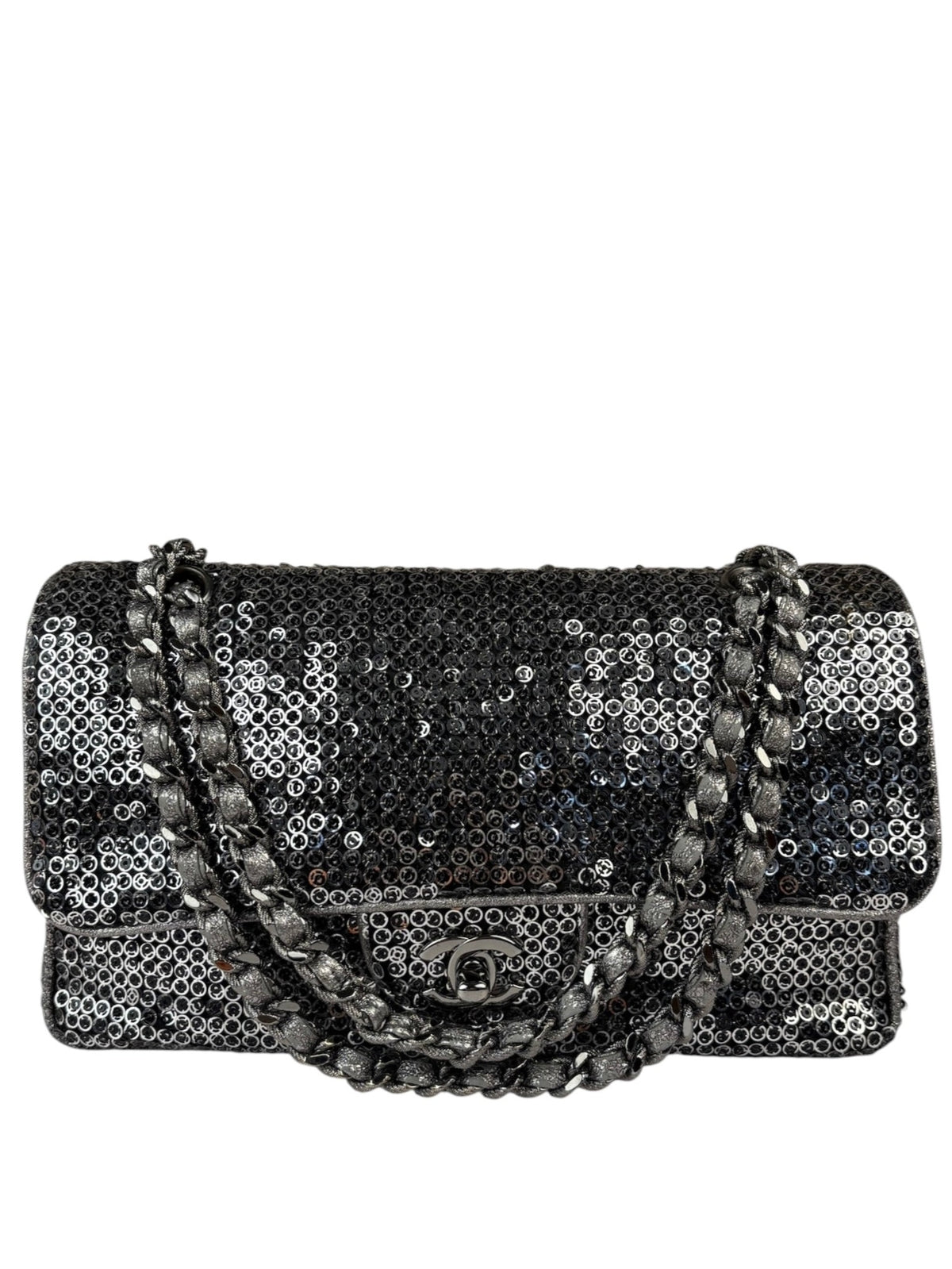 Chanel Silver Sequin East/West Flap Bag 2006