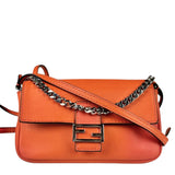 Fendi Orange Leather Mini Chain Baguette