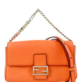 Fendi Orange Leather Mini Chain Baguette