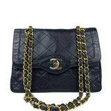 Chanel Dark Navy Quilted Leather Two-Toned CC Double Flap Bag '86-'88
