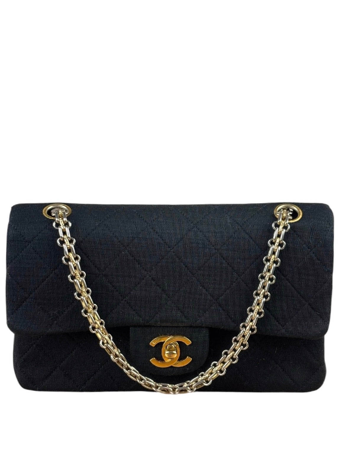 Chanel Classic Black Jersey Quilted Small Double Flap Bag 1988
