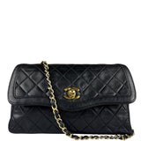 Chanel Vintage Black Leather Double Flap Shoulder Bag 1999