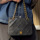 Chanel CC Vintage Black Quilted Chain Flap Bag