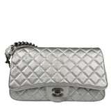 Chanel CC Silver Metallic Quilted Flap Shoulder Bag 2017