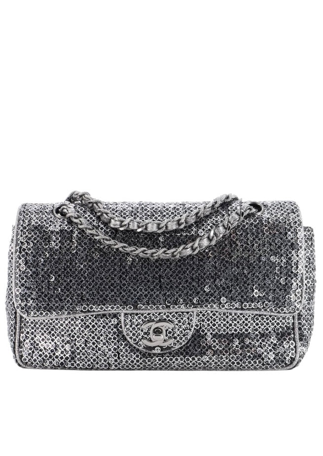 Chanel Silver Sequin East/West Flap Bag 2006