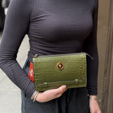Versace Green Croc-Embossed Medusa Leather Clutch