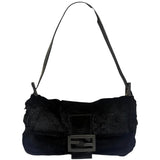 Fendi Black Shearling/Leather Trim Baguette