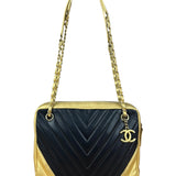 Chanel V Stitch Chevron Leather Black/Gold Chain Shoulder Bag 2014