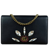 Gucci GG Crystal Embellished Black Leather Wallet on Chain Bag
