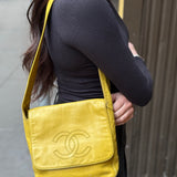 Chanel CC 1997 Chartreuse Leather Flap Shoulder Bag
