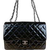 Chanel Black Patent Quilted Leather Classic Flap Bag 2009